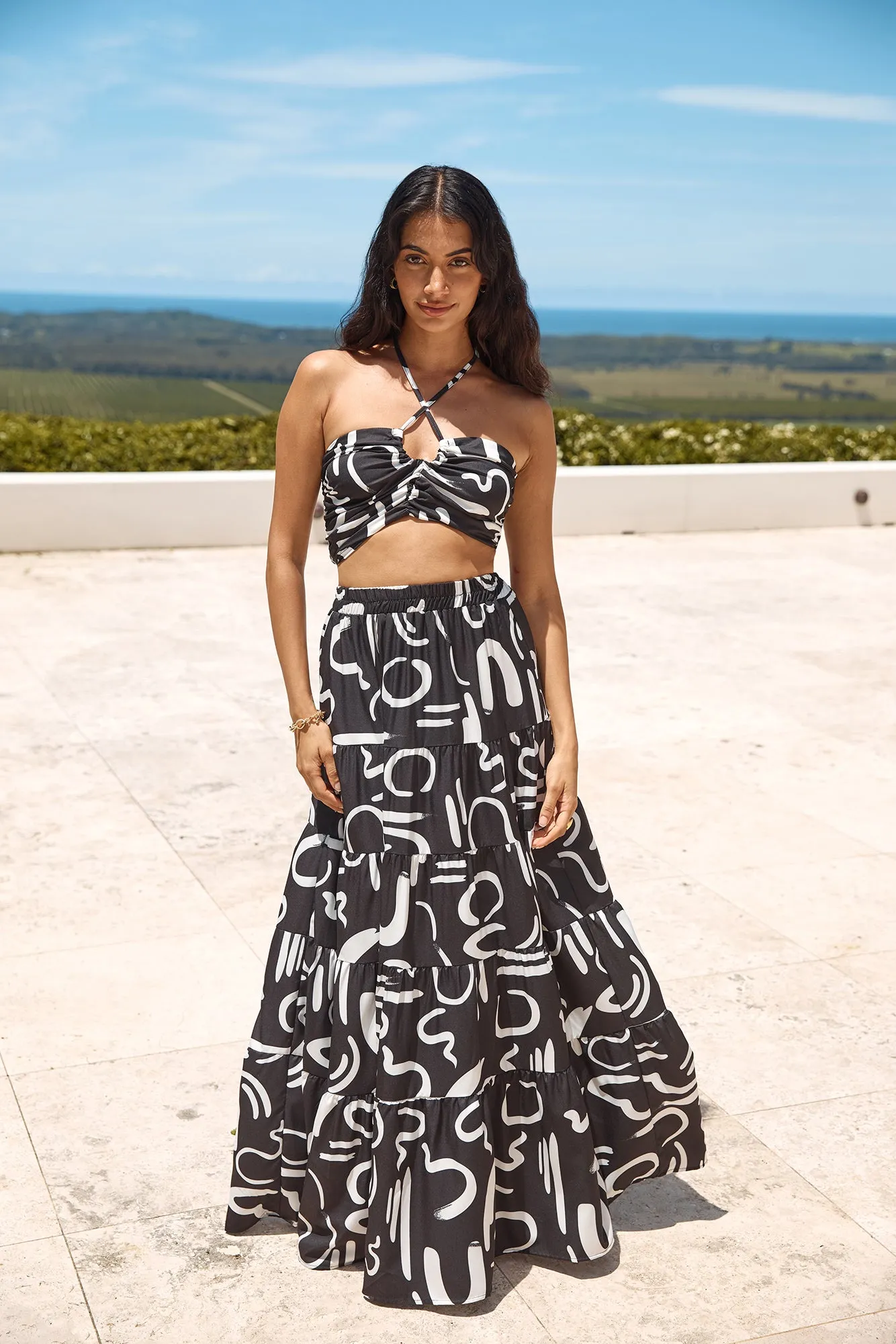Panoramic Views Maxi Skirt Black