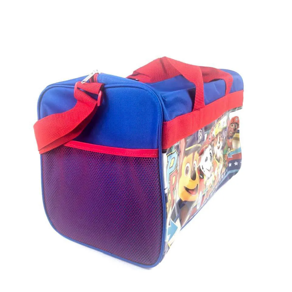 Paw Patrol Team Work! 600D Polyester Blue & Red Duffle Bag PVC with Side Panels