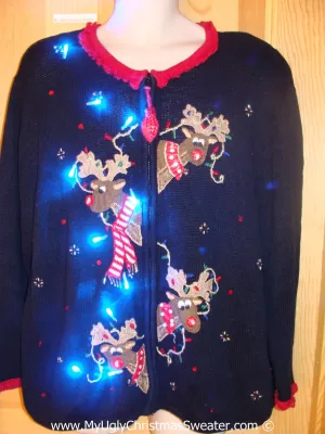 Peaking Reindeer 80s Christmas Sweater with Lights (g216)