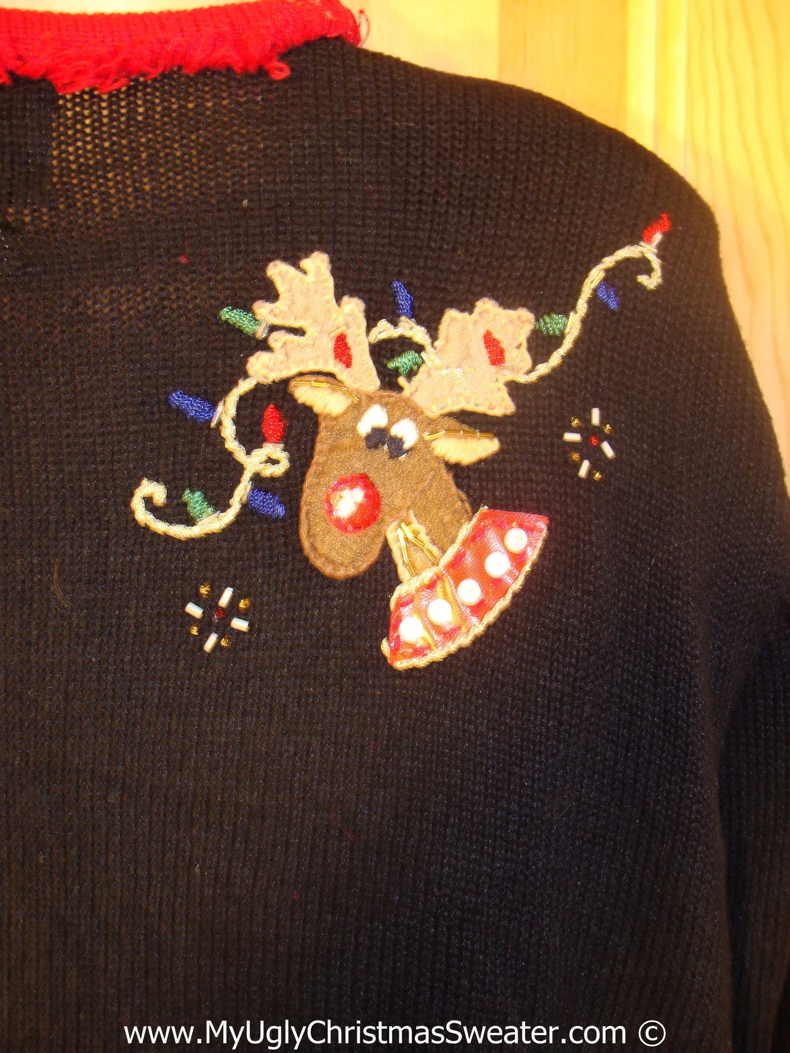 Peaking Reindeer 80s Christmas Sweater with Lights (g216)