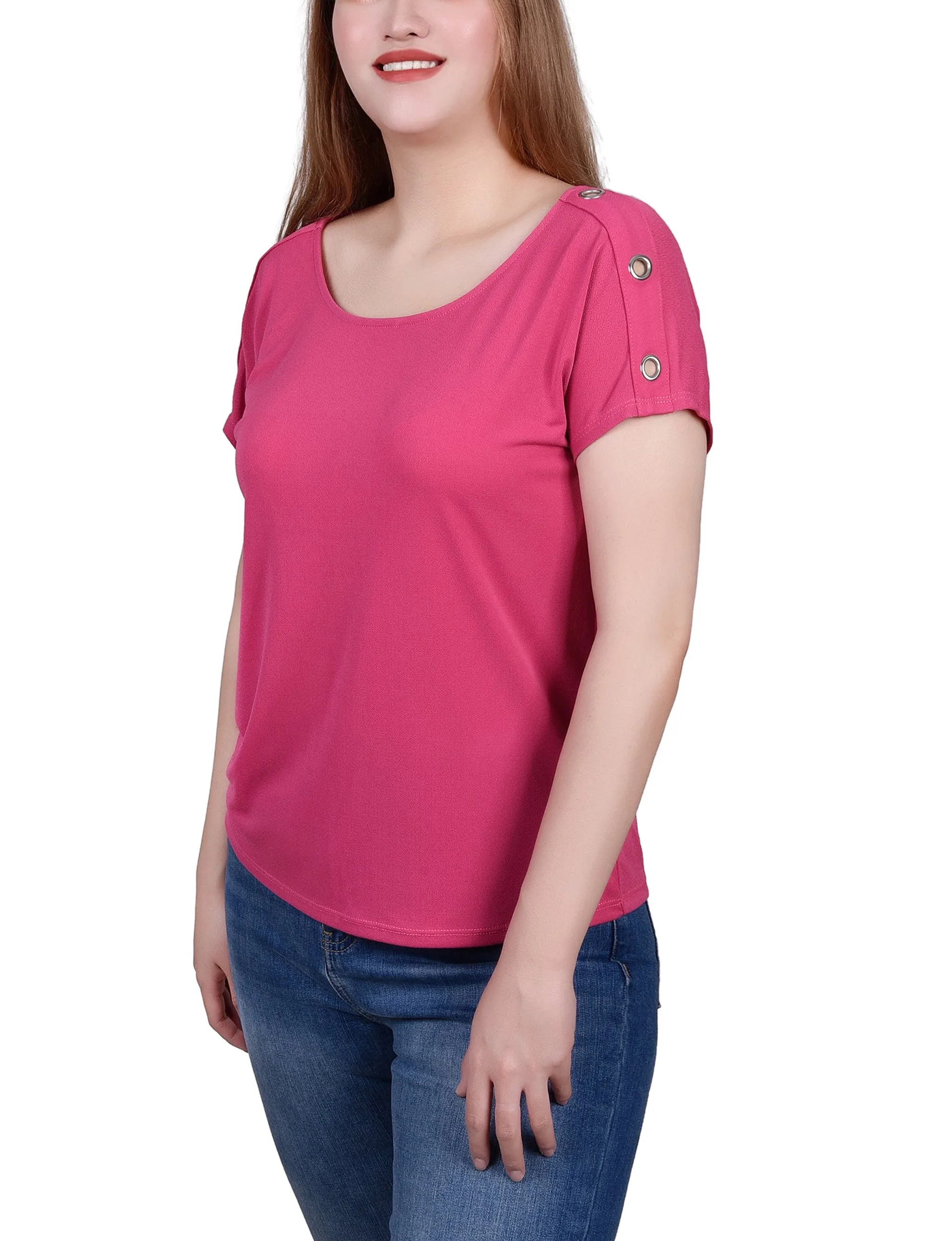 Petite Short Sleeve Extended Sleeve Tunic Top