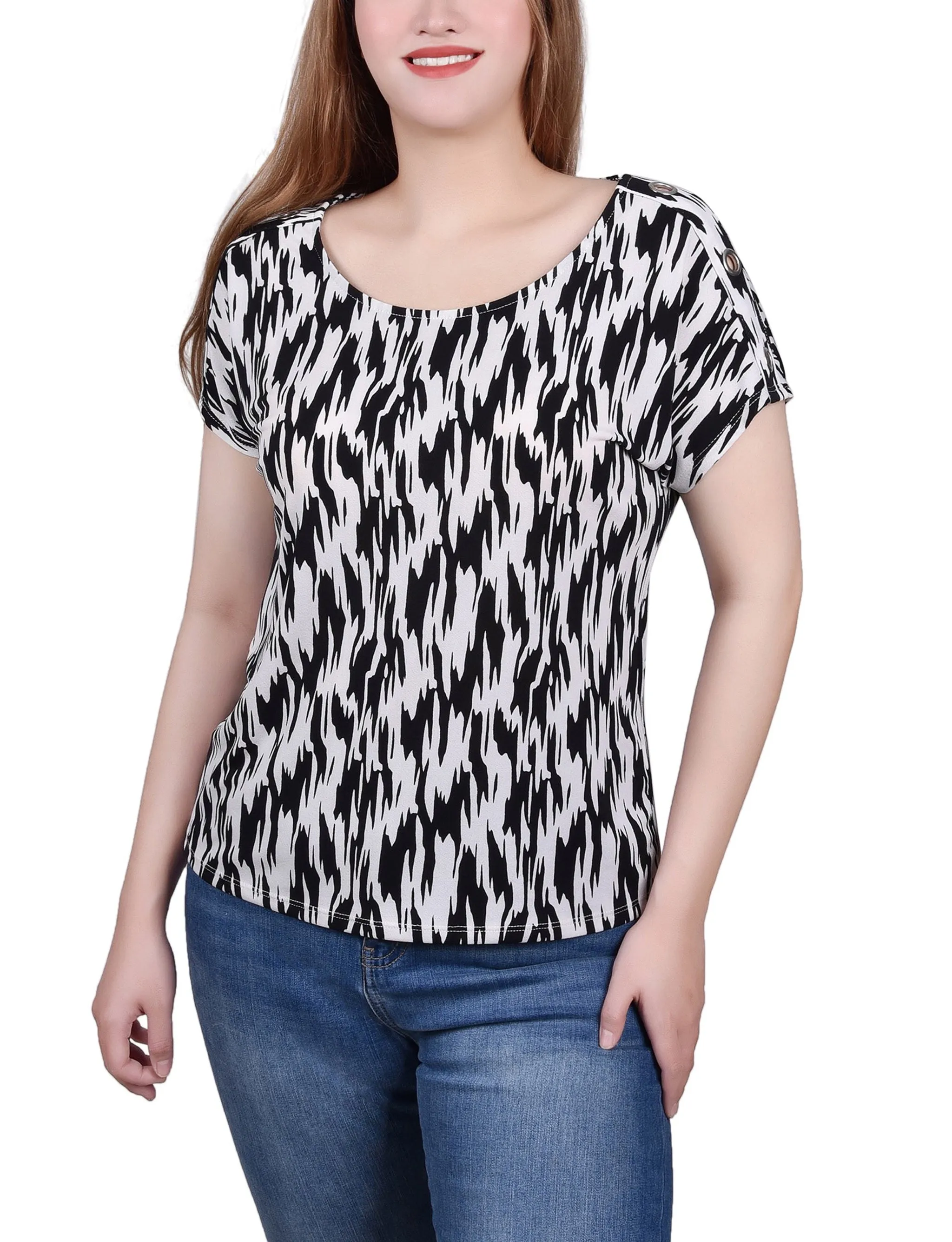 Petite Short Sleeve Extended Sleeve Tunic Top
