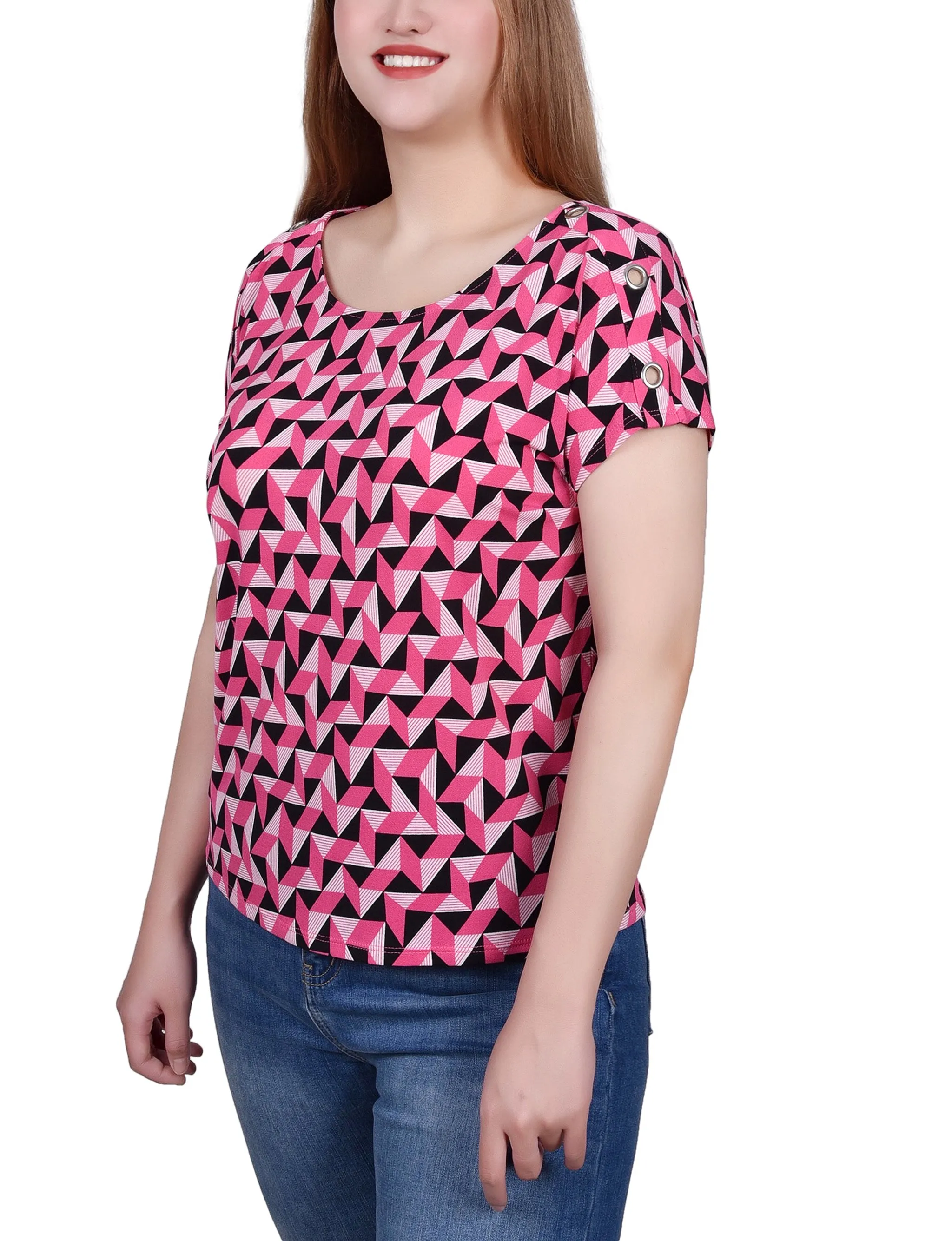 Petite Short Sleeve Extended Sleeve Tunic Top