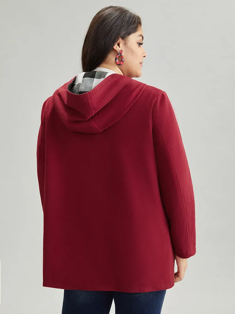 Plaid Patchwork Hooded Duffle Button Coat