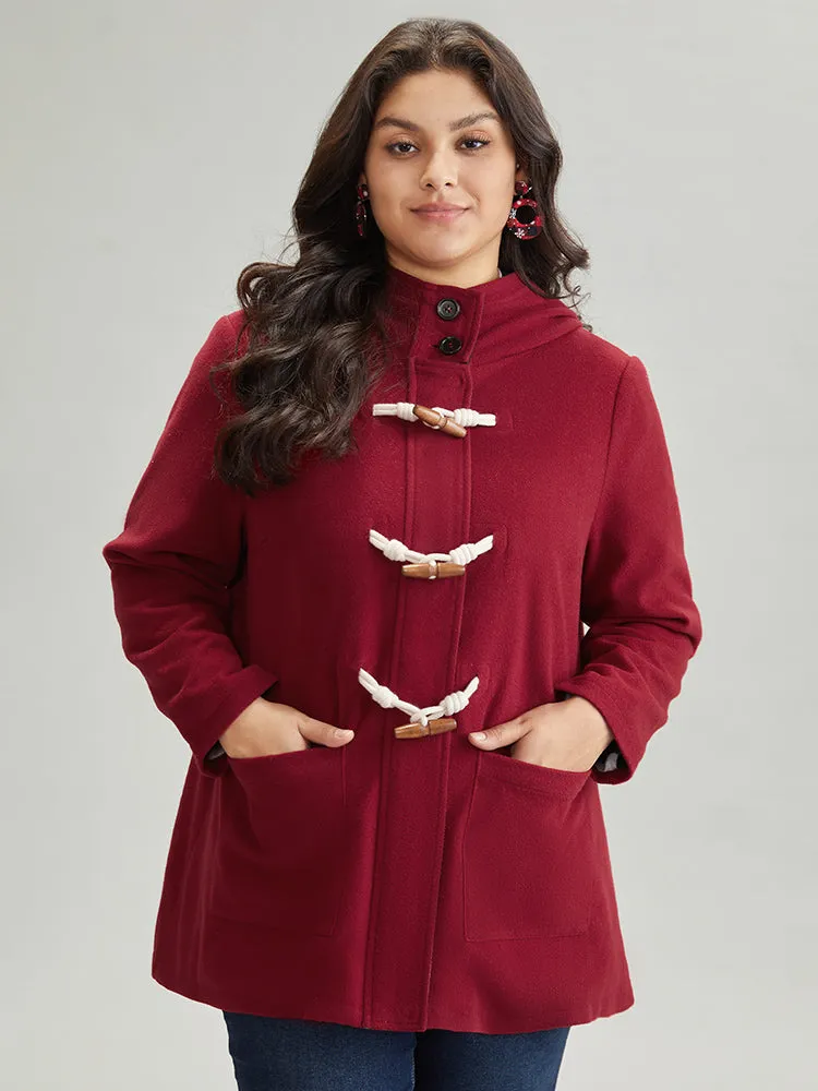 Plaid Patchwork Hooded Duffle Button Coat