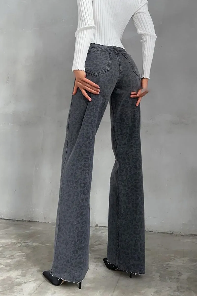 PN0230 Leopard Denim Long Jeans