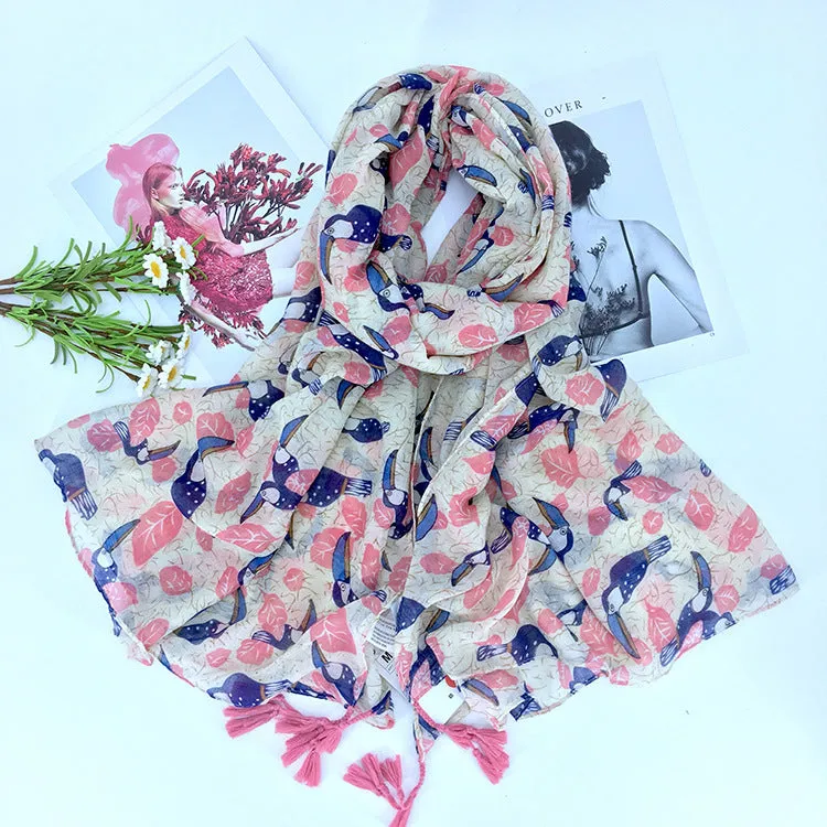 Printed tassel cotton scarf