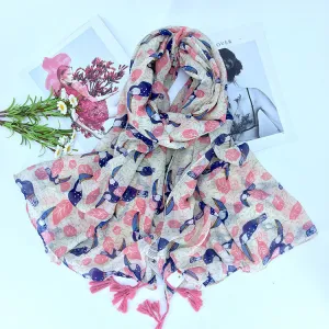 Printed tassel cotton scarf