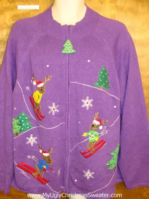 Purple Skiing Bears Ugliest Bad Christmas Sweaters