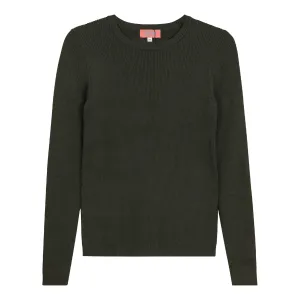 Qew Olive Ribbed Knit Sweater WB4CM1092TE