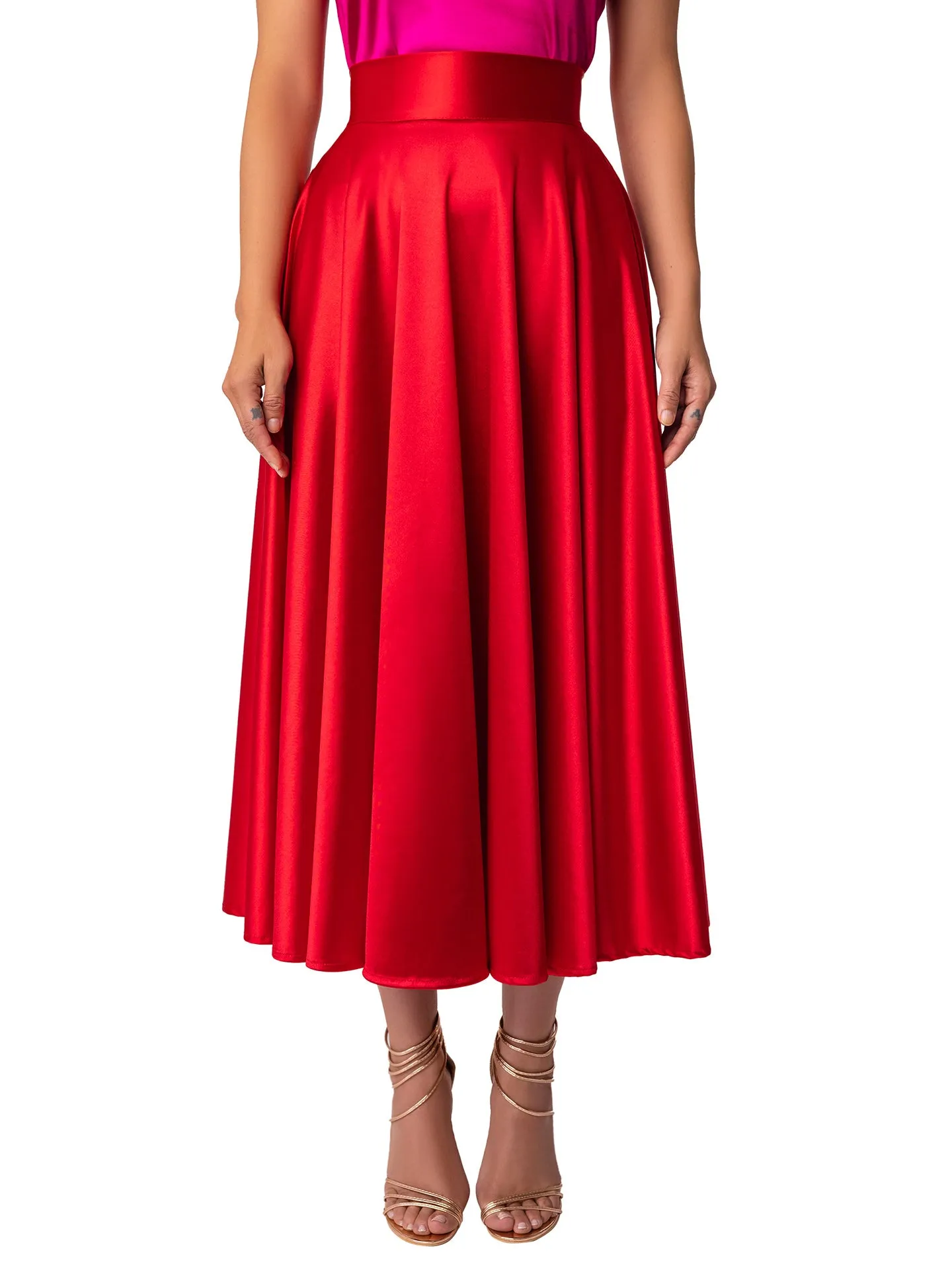 "Amber" Red Swing Skirt