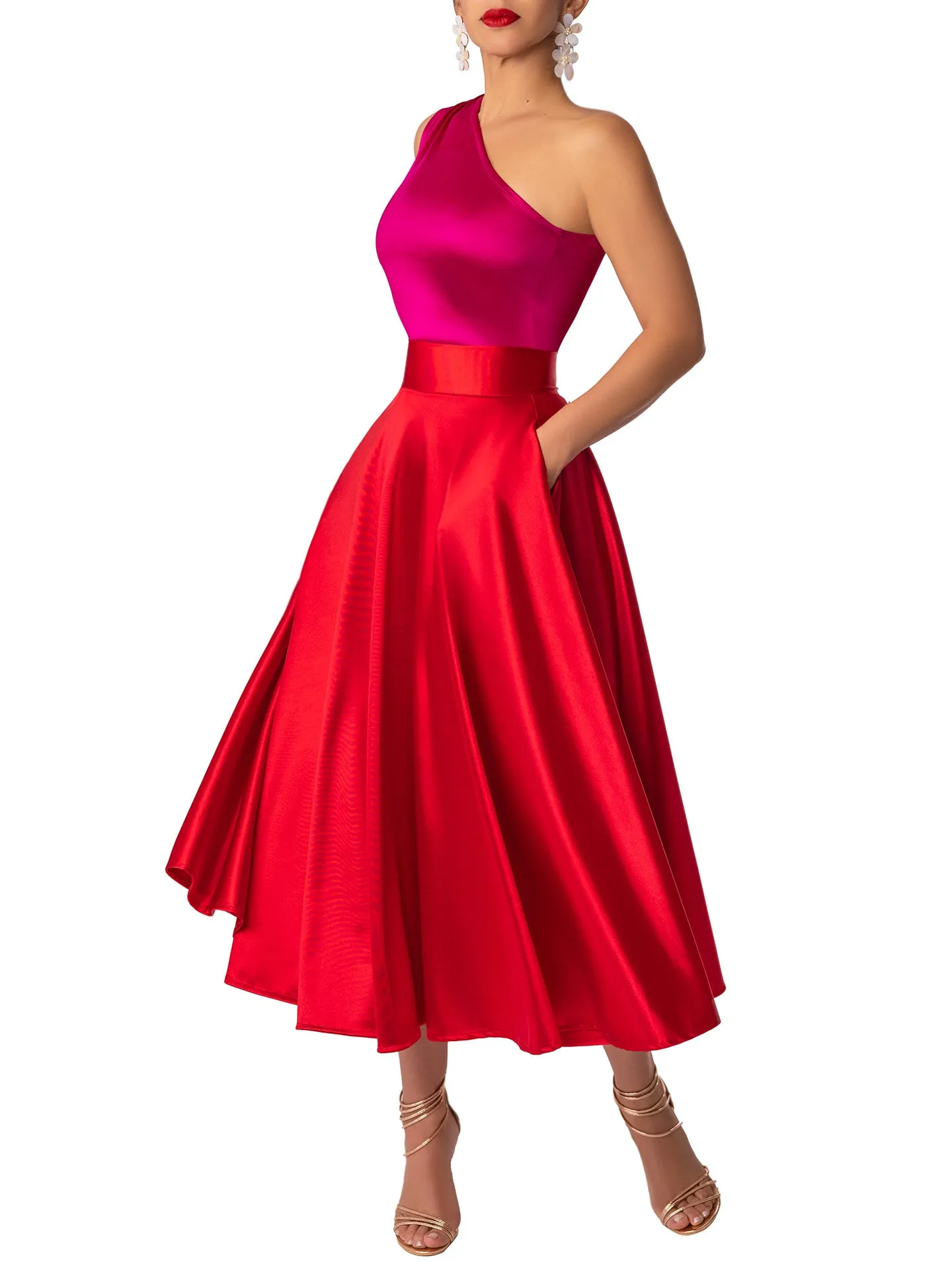 "Amber" Red Swing Skirt