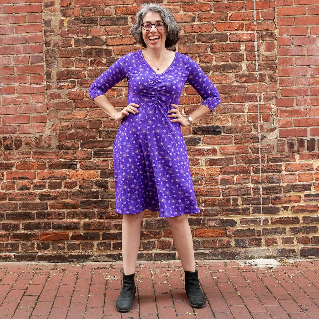 "Cresyl Violet" Adult Neurons V-Neck A-Line Dress with Sleeves and with Pockets
