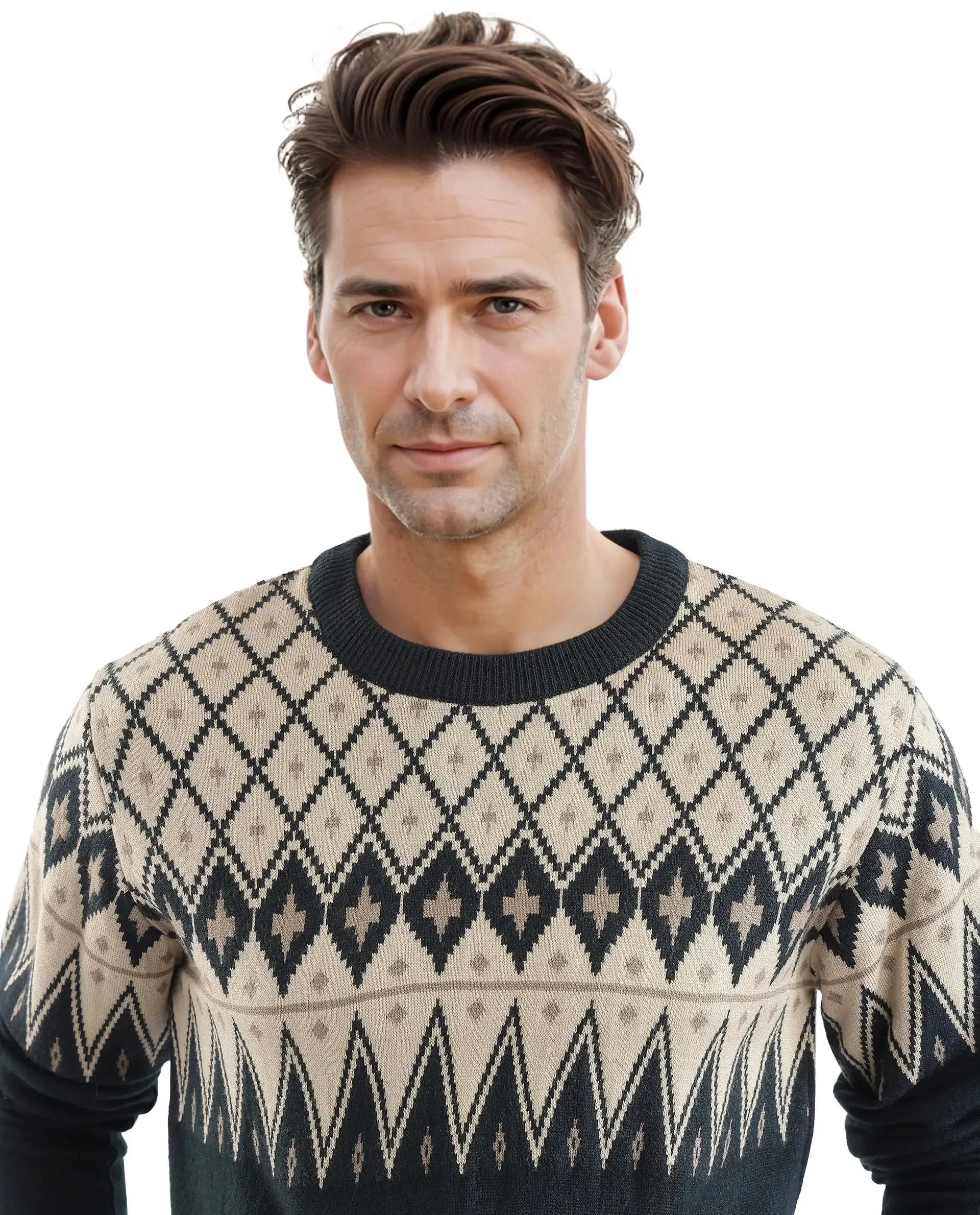 Rare Rabbit Men's Kezeck Navy Full Sleeve Crew Neck Regular Fit Argyle Sweater
