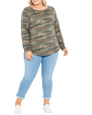Reese Longsleeve Camo Top | Olive Green / White