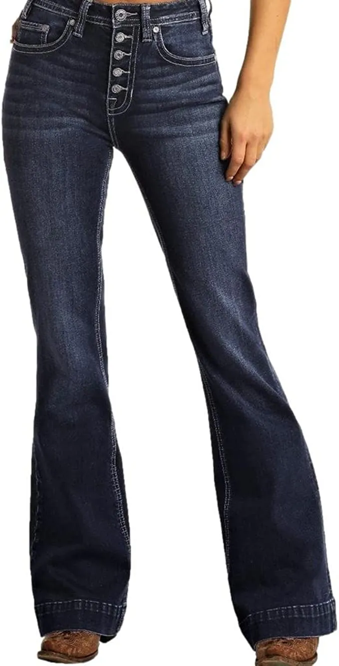 Rock Roll Denim Women's and Button Front Bootcut Jeans Style W8H4165