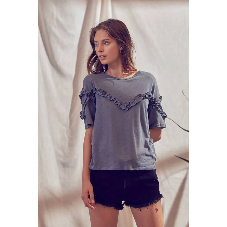 Ruffle trim knit top