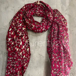Seamless Small leaf’s With Gold Foil Pink Cotton Scarf/Summer Autumn Winter Scarf/Gifts For Mum/Gifts For Her Birthday Christmas/UK Seller