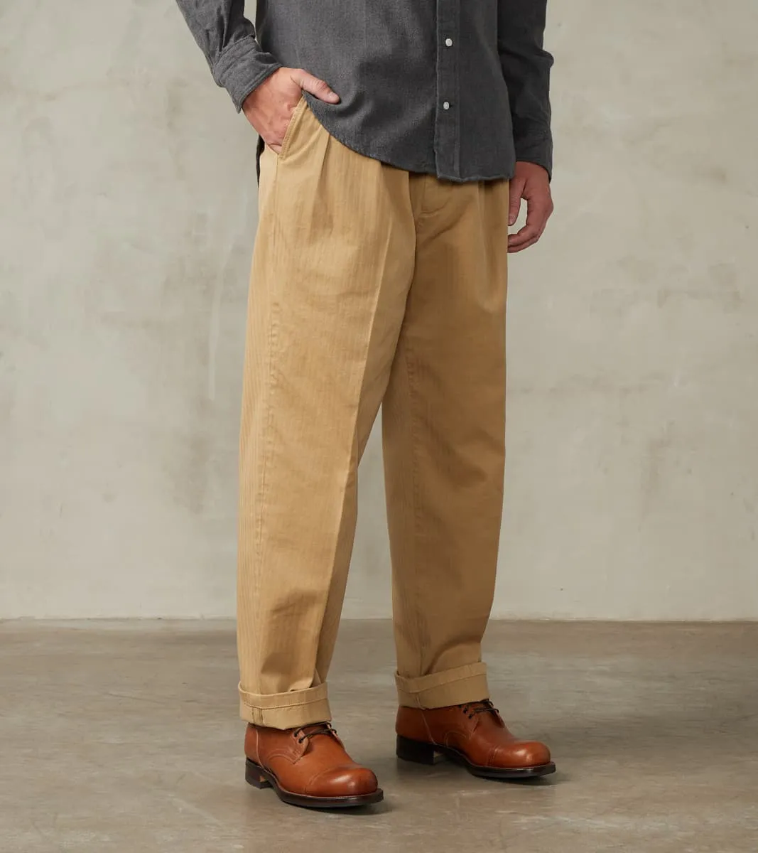 Seattle Pleated Trouser - Camel Herringbone Twill