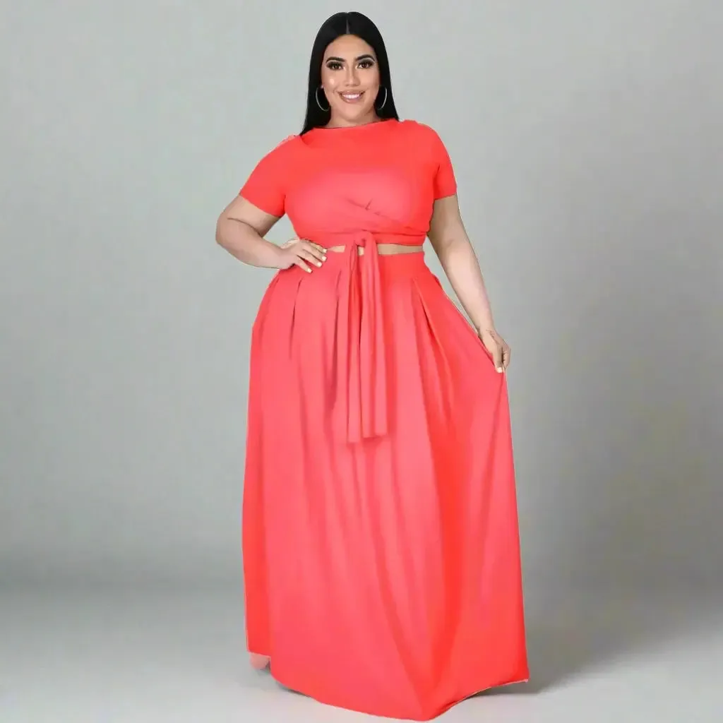 Sexy Women's Lace Up Knotted Crop Top & Maxi skirt |Two Piece Set Outfit