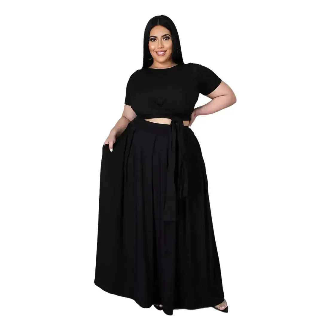 Sexy Women's Lace Up Knotted Crop Top & Maxi skirt |Two Piece Set Outfit