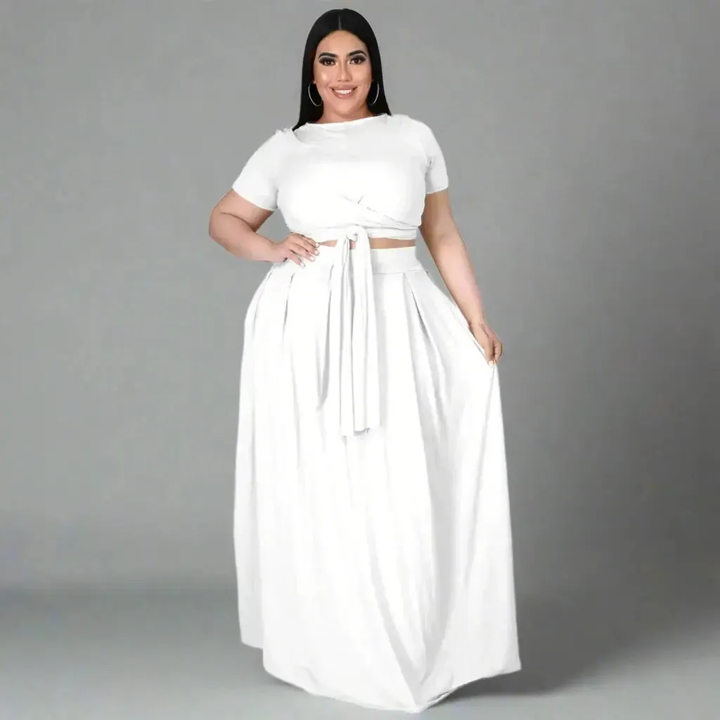 Sexy Women's Lace Up Knotted Crop Top & Maxi skirt |Two Piece Set Outfit