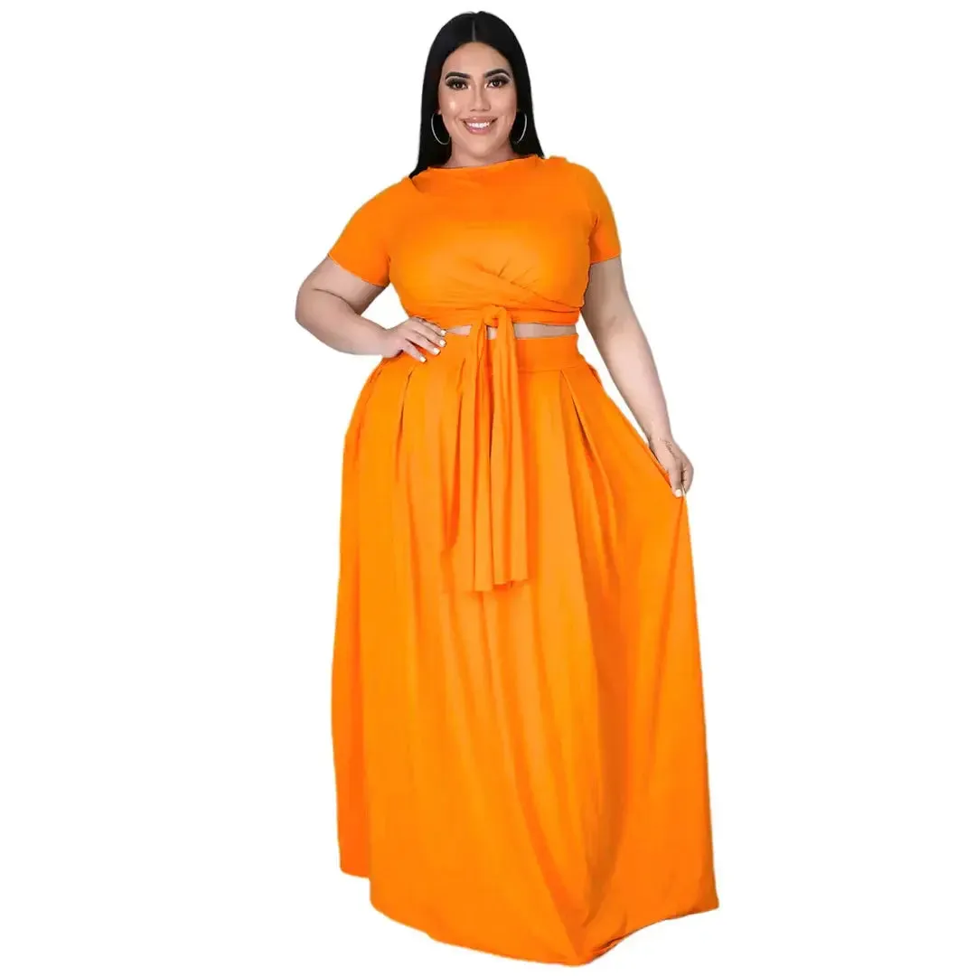 Sexy Women's Lace Up Knotted Crop Top & Maxi skirt |Two Piece Set Outfit