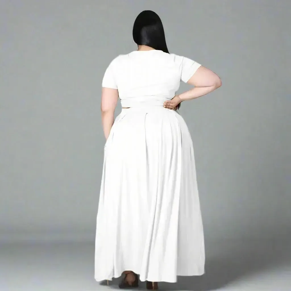 Sexy Women's Lace Up Knotted Crop Top & Maxi skirt |Two Piece Set Outfit