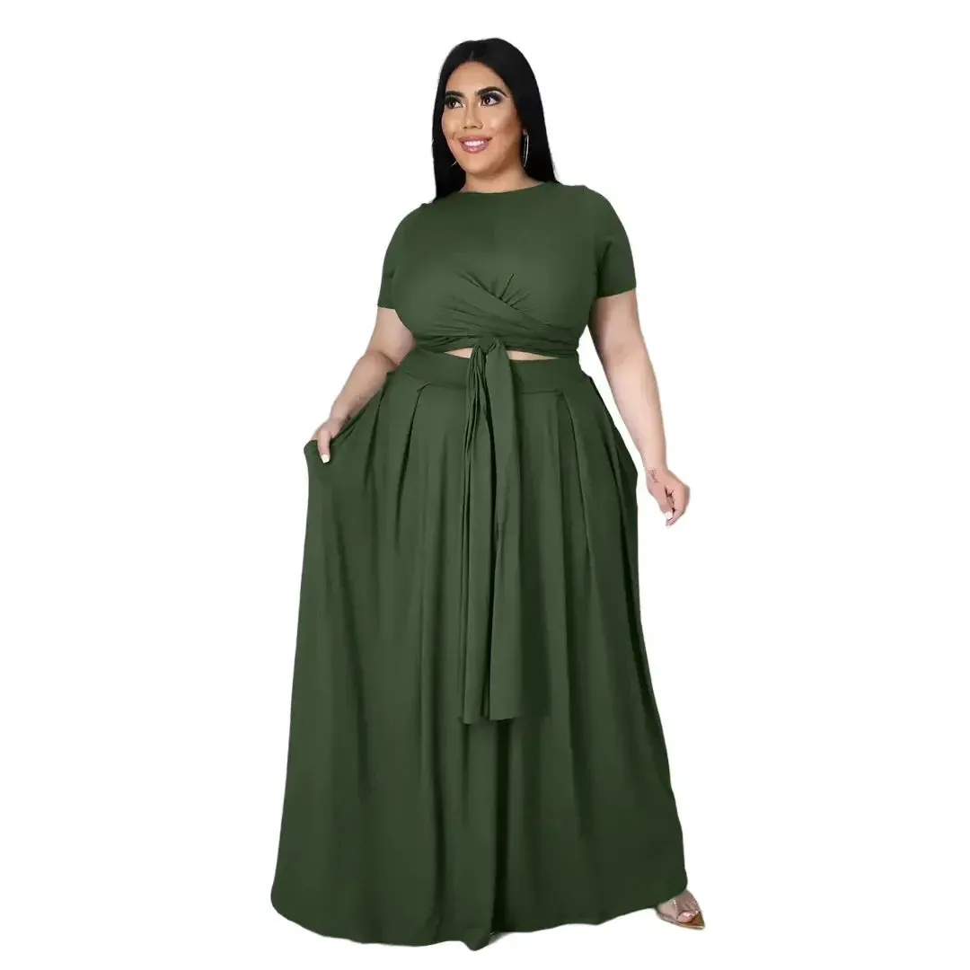 Sexy Women's Lace Up Knotted Crop Top & Maxi skirt |Two Piece Set Outfit
