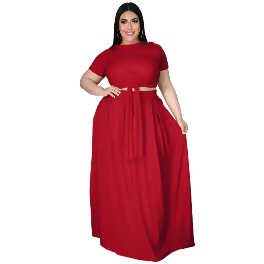 Sexy Women's Lace Up Knotted Crop Top & Maxi skirt |Two Piece Set Outfit