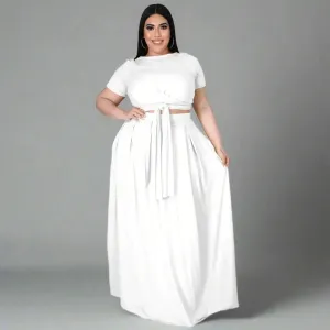 Sexy Women's Lace Up Knotted Crop Top & Maxi skirt |Two Piece Set Outfit