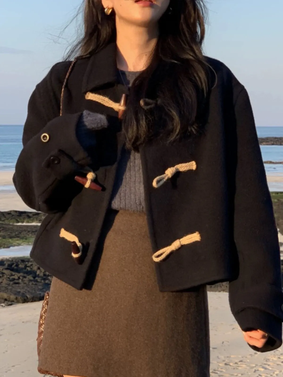 Short Duffle Coat with Toggle Buttons
