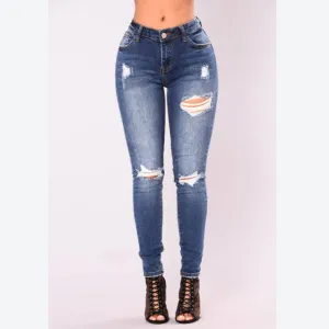 Shredded Slim Women Denim Skinny Pants Wholesale Jeans
