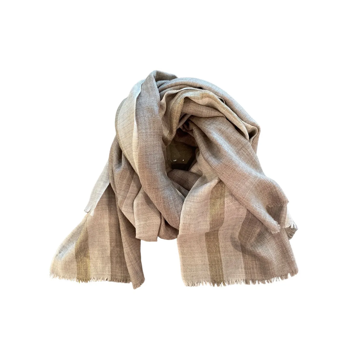 Sidney Byron | Womens Fashion Graphic Stripe Golden Hue Scarf in Taupe | 100%Soft Wool | 77"x30" | Made in India | Breathable Lightweight Soft Wraps