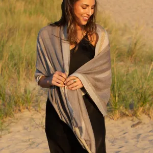 Sidney Byron | Womens Fashion Graphic Stripe Golden Hue Scarf in Taupe | 100%Soft Wool | 77"x30" | Made in India | Breathable Lightweight Soft Wraps