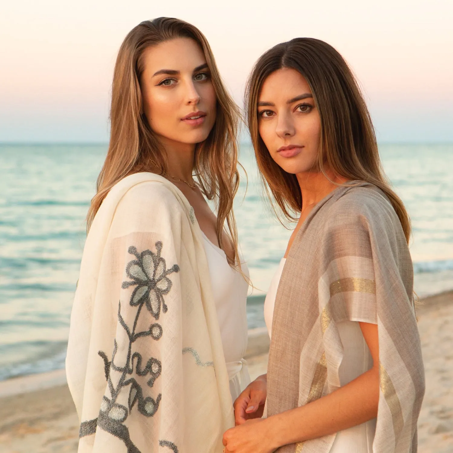 Sidney Byron | Womens Fashion Graphic Stripe Golden Hue Scarf in Taupe | 100%Soft Wool | 77"x30" | Made in India | Breathable Lightweight Soft Wraps