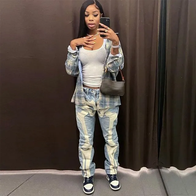 Skeleton Print Low Waist Jeans