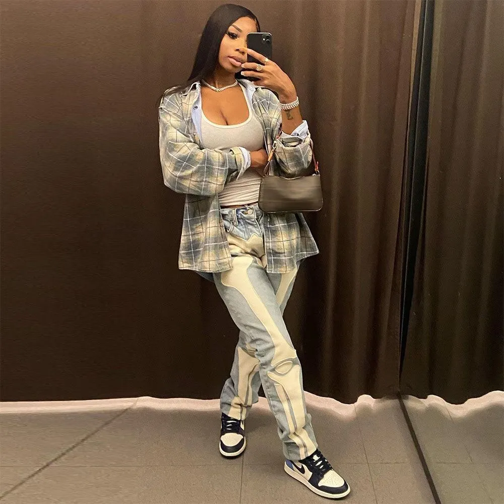 Skeleton Print Low Waist Jeans