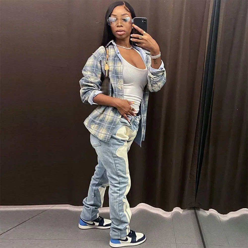 Skeleton Print Low Waist Jeans