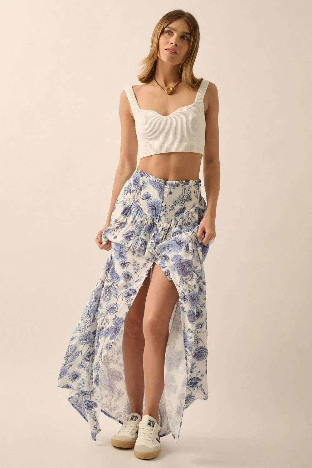 Smocked Floral Maxi Skirt