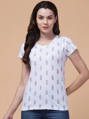 Stylish White Floral Printed T-Shirt