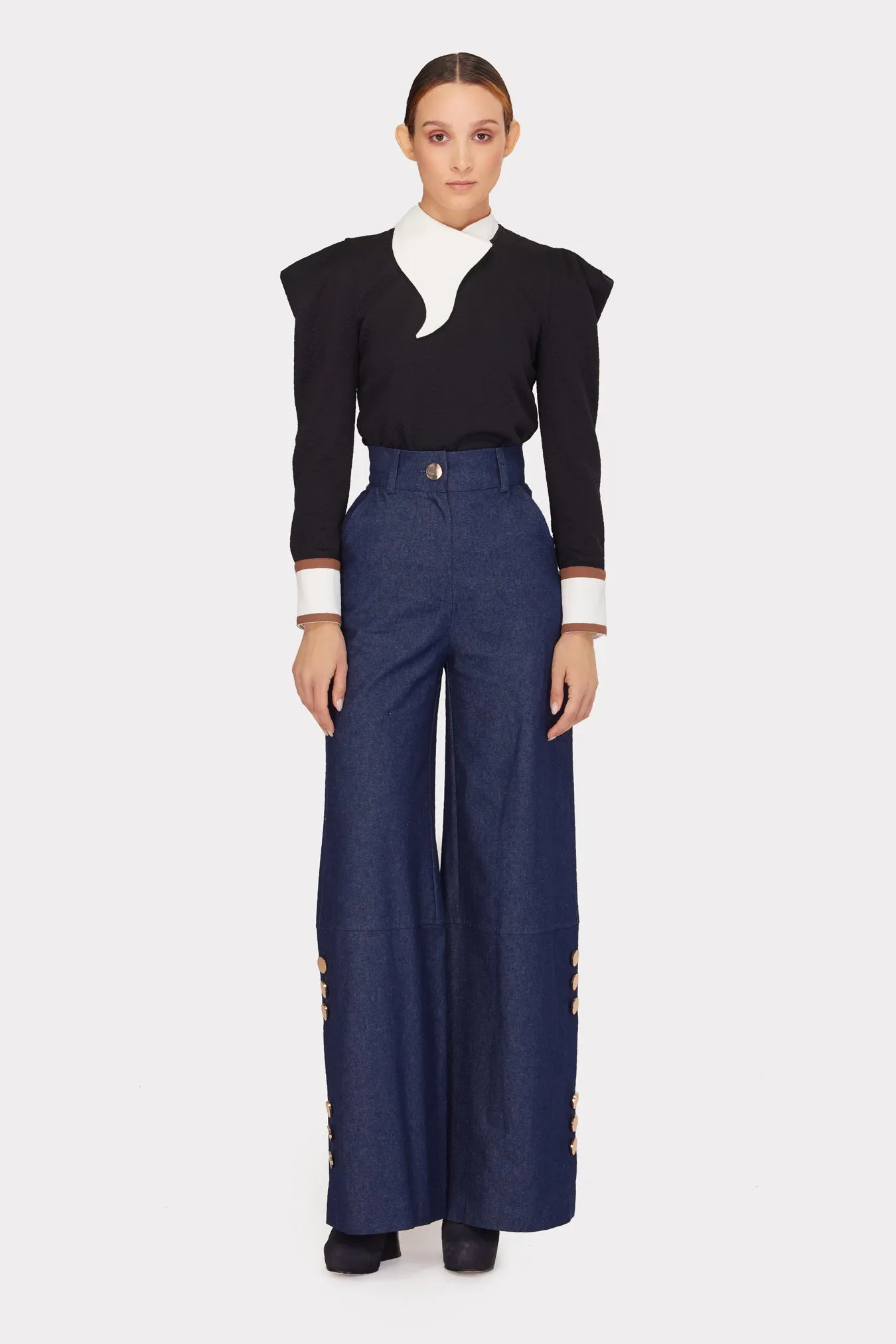 Stylish Wide-Leg High-Waisted Jeans Blue