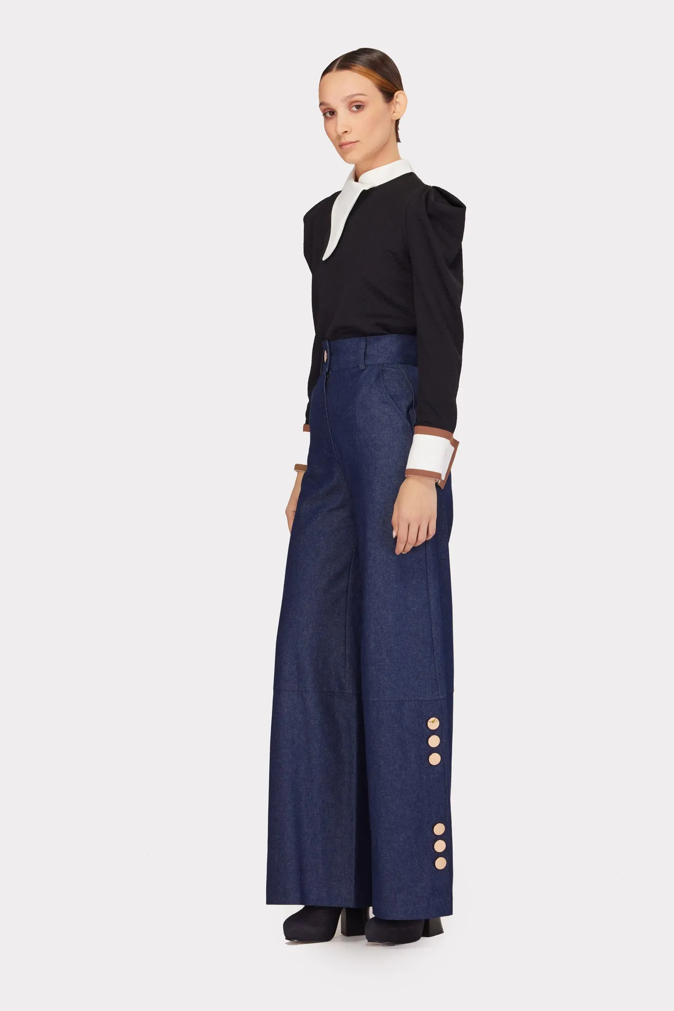 Stylish Wide-Leg High-Waisted Jeans Blue