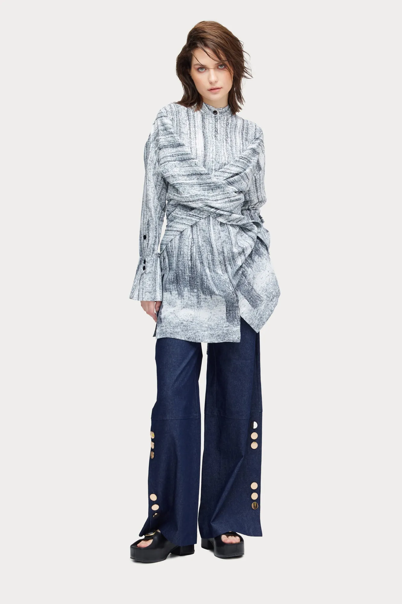 Stylish Wide-Leg High-Waisted Jeans Blue