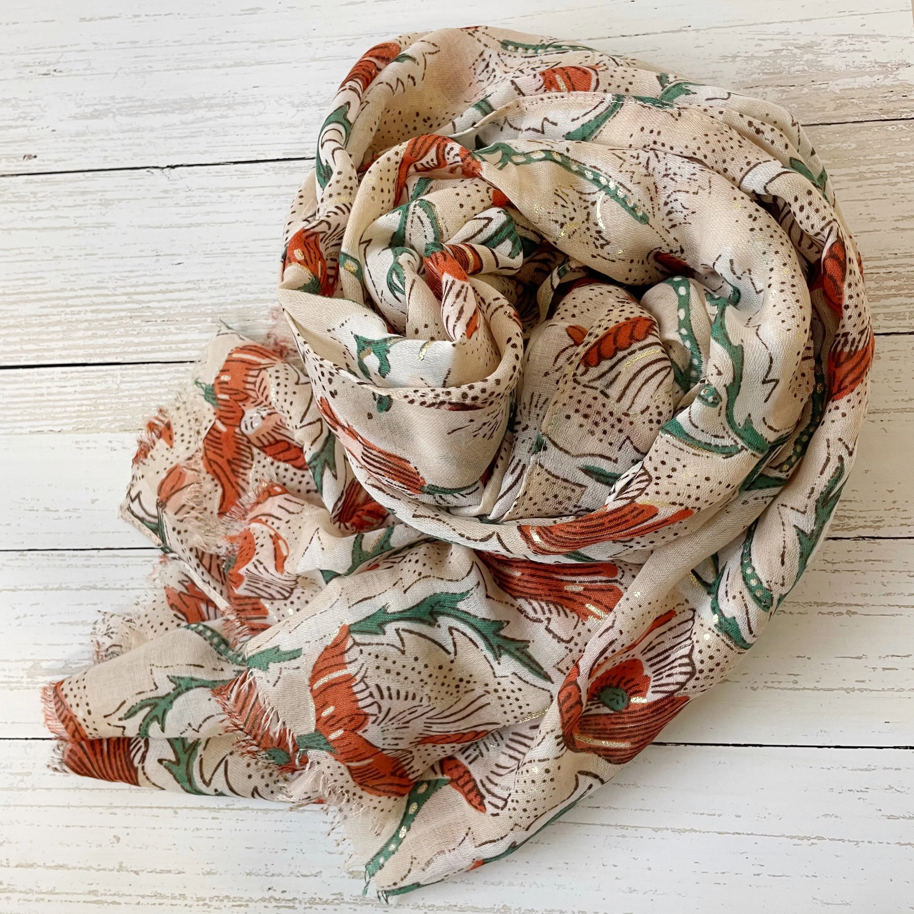 Summer Metallic Poppy Scarf - Orange