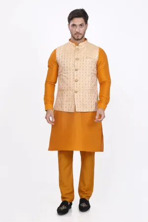 Sunshine yellow mens kurta pyjama and waistcoat set