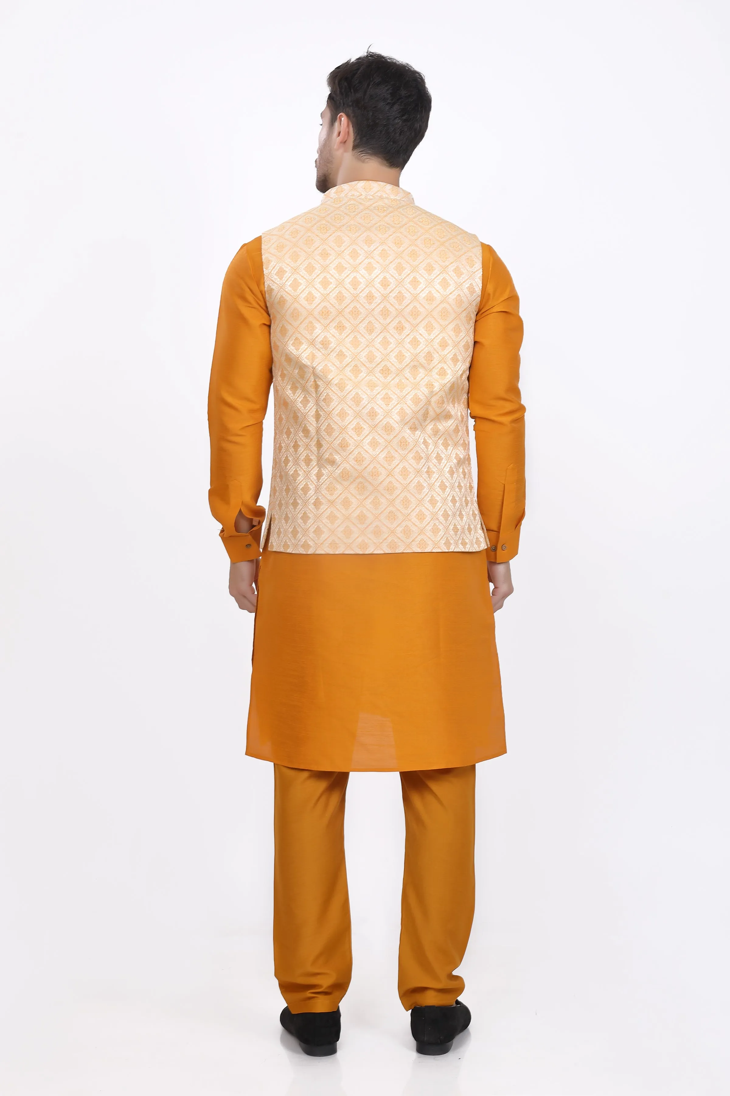 Sunshine yellow mens kurta pyjama and waistcoat set