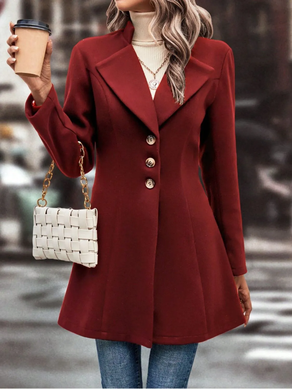 TEEK - Collared Neck Button Up Long Sleeve Coat