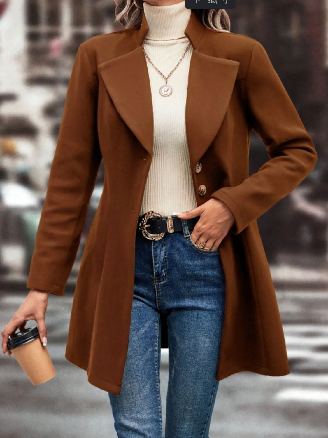 TEEK - Collared Neck Button Up Long Sleeve Coat