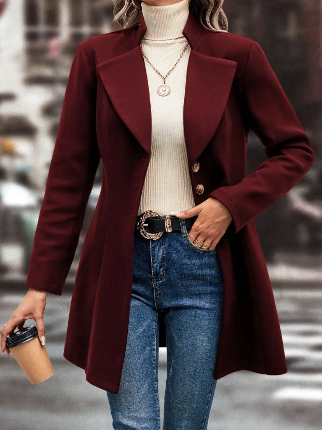 TEEK - Collared Neck Button Up Long Sleeve Coat